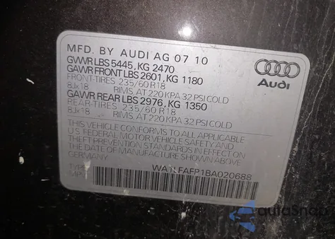 2011 Audi Q5 2.0T Premium z USA, uszkodzony, nr VIN WA1LFAFP1BA020688